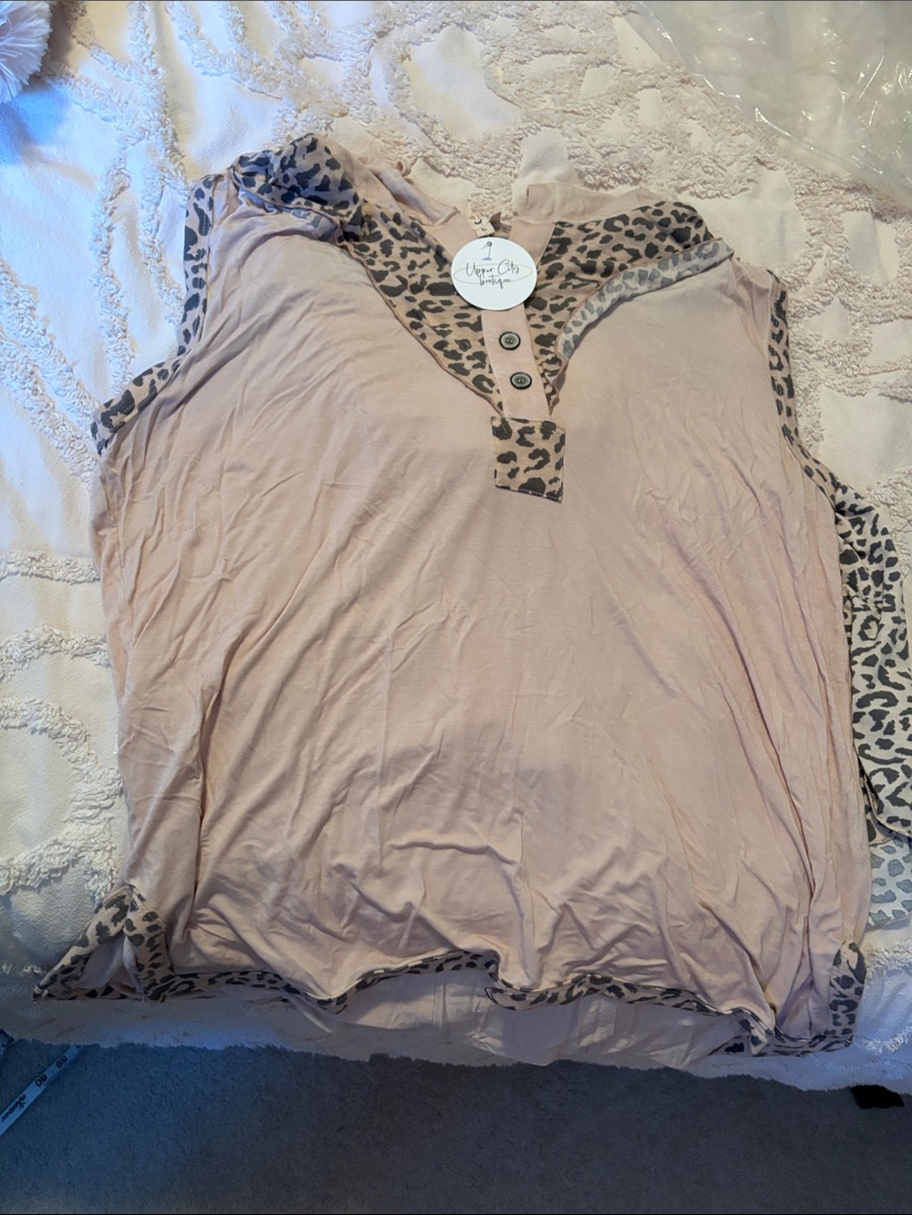 POL Brand Blush Pink Sleeveless hoodie with Leopard Trim. Two piece set